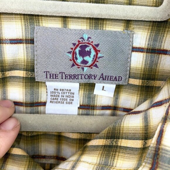 The Territory Ahead Shirt Mens Size Large L Pure Cotton Plaid Button Front Cuffs - Picture 4 of 12